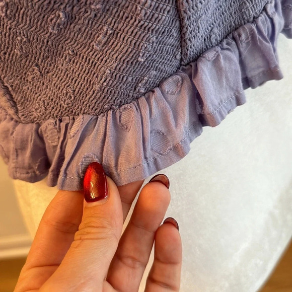 UO Janae Ruffle Lavender Cami Dot Embroidered Smocked Top - Picture 6 of 10